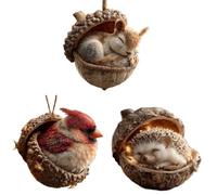 Forest Animal Acorn Ornaments - Cozy Forest Christmas Ornaments, 2D Acrylic Hanging Woodland Ornament, Woodland Creature Figurine, Nature-Themed Home Decor for Animal Lovers (Brown-3pc-B)