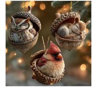 Forest Animal Acorn Ornaments, Cozy Forest Christmas Ornaments, 2D Acrylic Lovely Sleeping Animal Crafts, Rustic Nature Themed Christmas Tree Decoration (3pcs J)