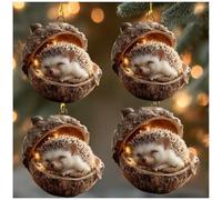Forest Animal Acorn Ornaments, Cozy Forest Christmas Ornaments, 2D Acrylic Lovely Sleeping Animal Crafts, Rustic Nature Themed Christmas Tree Decoration (4pcs C)