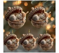 Forest Animal Acorn Ornaments, Cozy Forest Christmas Ornaments, 2D Acrylic Lovely Sleeping Animal Crafts, Rustic Nature Themed Christmas Tree Decoration (5pcs B)