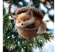 Forest Animal Acorn Ornaments, Cozy Forest Christmas Ornaments, 2D Flat Acrylic Pine Cones Animal Figures, Lovely Sleeping Decorations Home Decor (E)