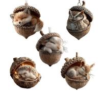 Forest Animal Acorn Ornaments, Cozy Forest Christmas Ornaments, 2D Flat Acrylic Pine Cones Animal Figures, Lovely Sleeping Decorations Home Decor (1 Se)