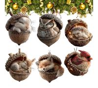 Forest Animal Acorn Ornaments Cozy Forest Christmas Ornaments, Lovely Sleeping Animal Acrylic Pine Cone Woodland Creature Figurine For Christmas Hanging Trees Decorations (6 PCS)