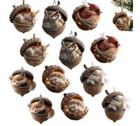 Forest Animal Acorn Ornaments Cozy Forest Christmas Ornaments, Woodland Animal Christmas Tree Ornaments, 2d Acrylic Hanging Ornament for Home Décor (12pcs)