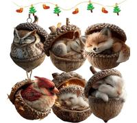 Forest Animal Acorn Ornaments - Cozy Forest Christmas Ornaments,WoodlandOrnaments,ForestAnimal Ornament,2d Flat Acrylic ForestAnimal Decoration,Hanging OrnamentHome Party Decor (#7 * 6)