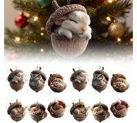 Forest Animal Acorn Ornaments - Cozy Forests Christmas Ornaments,6pcs Acrylic Cute Forest Animal Christmas Trees Hanging Decorations,Rustic Nature-Themed Home Decor, Animals Lovers Gift (2 Set)