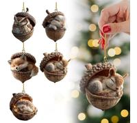Forest Animal Acorn Ornaments, Cozy Sleeping Squirrel Fox Rabbit Hedgehog Christmas Tree Hanging Decorations, Rustic Nature Themed Acrylic Home Decor for Animal Lovers Gift