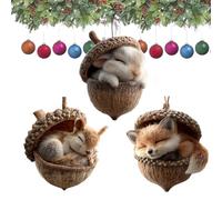 Forest Animal Acorn Ornaments,Cute Cozy Christmas Tree Hanging,2D Pine Cone Holiday Home Decor,for Gifts(Mixed 3pcs)