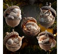 Forest Animal Acorn Ornaments, Cute Forest Animal in Pine Cone Christmas Ornaments, Acrylic Forests Animals Hanging Decorations for Tree, Gifts for Nature Lovers, Holiday Home Decor (5PCS)