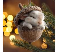 Forest Animal Acorn Ornaments, Handmade 2D Flat Acrylic Cute Little Animals for Christmas Tree Hanging Decorations, Rustic Nature-Themed Home Decor, Forest Animal Lovers Gift (Rabbit)