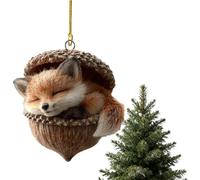 Forest Animal Acorn Ornaments,Sleeping Animal Acrylic Hanging Decoration,Cozy Forest Christmas Ornaments,Lovely Festival Ornaments,2D Animals Festival Tree Decorations,Nature Lovers Gifts,Fox