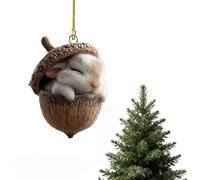 Forest Animal Acorn Ornaments,Sleeping Animal Acrylic Hanging Decoration,Cozy Forest Christmas Ornaments,Lovely Festival Ornaments,2D Animals Festival Tree Decorations,Nature Lovers Gifts,Rabbit