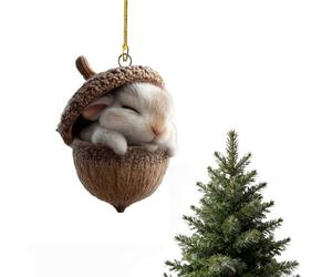 Forest Animal Acorn Ornaments,Sleeping Animal Acrylic Hanging Decoration,Cozy Forest Christmas Ornaments,Lovely Festival Ornaments,2D Animals Festival Tree Decorations,Nature Lovers Gifts,Rabbit