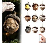 Forest Animal Acorn Ornaments, Sleeping Animal Christmas Tree Ornaments, Cozy Forest Pine Cone OrnamentsAnimal 2D Acrylic Hanging Ornament, Rustic Nature-Themed Farm Home Decor, Animals Lovers Gift