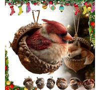 Forest Animal Acorn Ornaments, Woodland Friends Acorn Ornament, Creative Hanging Christmas Decorations, Cozy Pine Acrylic 2d Xmas Tree Decor, Hedgehog Figurine Decorative Home Party(Cardinal)