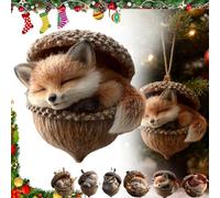 Forest Animal Acorn Ornaments, Woodland Friends Acorn Ornament, Creative Hanging Christmas Decorations, Cozy Pine Acrylic 2d Xmas Tree Decor, Hedgehog Figurine Decorative Home Party(Fox)
