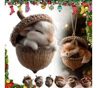 Forest Animal Acorn Ornaments, Woodland Friends Acorn Ornament, Creative Hanging Christmas Decorations, Cozy Pine Acrylic 2d Xmas Tree Decor, Hedgehog Figurine Decorative Home Party(Rabbit)