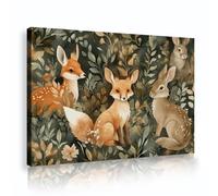 Forest Animal Canvas Wall Art Woodland Rabbit Fox Deer Pictures Artwork Prints Nature Scenery Posters Painting for Nursery Decor 30x45cm Innerframe