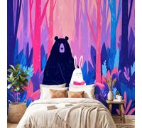Forest Animal Cartoon Mural Wallpaper, Bears Rabbits Trees Wall Murals for Children Nursery Bedrooms Living Room Wall Mural Art Decor 300 x 210 cm(W x H) Wall Decoration Paper