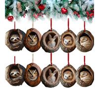 Forest Animal Christmas Ornaments, Forest Animal Acorn Ornaments Cozy For-est Christmas Ornam-ents, 2d Acrylic with Owls Squirrels and Hedgehog Designs, Random Delivery (#10pcs)