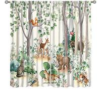 Forest Animal Kids Curtains, Wild Rustic Bear Fox Deer Children Cartoon Window Treatments for Living Room, Watercolor Blackout Drapes 2 Panel Sets,42x63 Inch