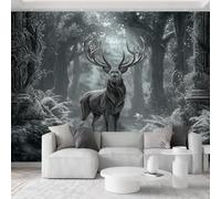 Forest Animal Stag Panorama Photo Wallpaper 400 x 280 cm Non-Woven Art Wall Mural, Fantasy Art Wall Mural for Men’S Private Space Study Tv Sofa Background Photo Wallpaper