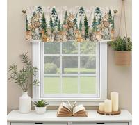 Forest Animal Valances for Windows, Cute Cartoon Bear Elephant Deer Foxes Squirrel Owl Linen Rod Pocket Valance Short Window Treatments Curtains for Kitchen Bathroom Bedroom Decor, 42 x 12 Inches