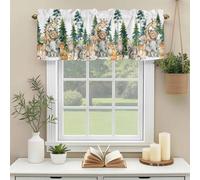 Forest Animal Valances for Windows, Cute Cartoon Bear Elephant Deer Foxes Squirrel Owl Tree Rod Pocket Valance Short Window Treatments Curtains for Kitchen Bathroom Bedroom Decor, 56 x 16 Inches