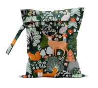 Forest Animal Wet Bags 12x10 Inch, Cottage Core Botanical Waterproof Travel Laundry Bags, Squirrel Fox Wolf Reusable Wet Dry Bag for Swimsuit Pool Beach Diapers Dirty Yoga Gym Clothes