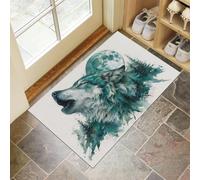 Forest Animal Wolf Door Mats Indoor - Non-Slip Outdoor Doormat Abstract Watercolor Painting Boards Dirt Trapping Doormat, Low Profile Entrance Rugs For Back & Front Door, Patios - 90 X 150 cm, Green
