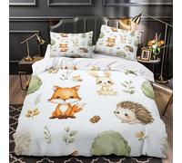 Forest animals 3D Pattern Duvet Cover Set 3pcs Microfibre Lightweight Concealed Watercolor woodland theme Duvet Insert Cover 2 Pillowcases Skin-Friendly Home Decor Kids & Girls Single (135x200cm)