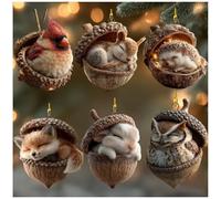 Forest Animals Acorn Ornaments, 3D Animal Acorn Ornament Cozy Forest Christmas Ornaments, Lovely Sleeping Animal Resin Hanging Decor, Nature Themed Decoration Crafts (6pcs)
