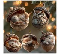 Forest Animals Acorn Ornaments, 3D Animal Acorn Ornament Cozy Forest Christmas Ornaments, Lovely Sleeping Animal Resin Hanging Decor, Nature Themed Decoration Crafts (5pcs I)