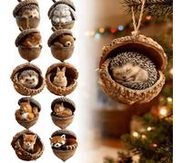 Forest Animals Acorn Ornaments, 3D Nature Forests Animal Acorn Ornaments, Pine Cones Christmas Tree Decoration Decoration, Animal Figures Pendant Holiday Christmas Tree Decoration