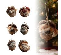 Forest Animals Acorn Ornaments, Cozy Forest Christmas Ornaments, 6pcs 2D 3D Cute Animal Christmas Trees Hanging Decorations, Rustic Nature-Themed Home Decor, Animal Lovers Gift (Brown-3D)
