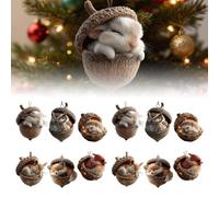 Forest Animals Acorn Ornaments, Cozy Forest Christmas Ornaments, 6pcs Acrylic Cute Animal Christmas Trees Hanging Decorations, Rustic Nature-Themed Home Decor, Animal Lovers Gift (Brown-2Sets)