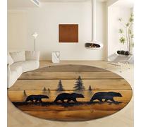 Forest Animals Bear Round Area Rugs 60 cm, Washable Short Pile Area Rugs - Yellow Print Soft Non Slip Carpets Easy Care for Living Room Bedroom Dining Room Nursery Office