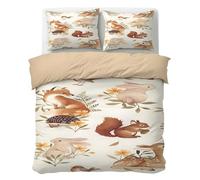 Forest Animals Duvet Cover Double - 110g Microfiber Bedding Double Bed Set Fox, Squirrel, Rabbit Reversible Patterned Quilt Cover Set 3 Pcs with Zipper Closure and 2 Pillowcases 50x75, Soft Easy Care