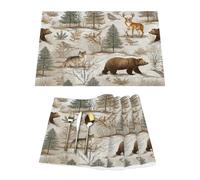 Forest Animals Elk Bear Wolf Vinyl Placemats Set of 4 for Dining Tables,Kitchen Table Mats Heat Resistant Washable Wipeable PVC Place Mat
