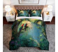 Forest Animals Parrot Trees Butterfly Double Comforter Printed Quilt, 200 x 200 cm Comforter Set Duvet Quilt - Tropical Soft Plush Breathable Friendly Duvet Lightweight for All Season
