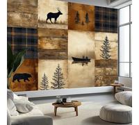 Forest Animals Patchwork Rustic Wall Mural Photo Wallpaper Earth Tone 400 x 280 cm Kids Bedroom Kitchen Poster Decoration Wall Covering Wall Art