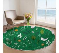 Forest Animals Plants Round Area Rug 100 cm, Flannel Low-Pile Soft Corridor Floor Mat, Machine Washable Non-Slip Cartoon Circle Rug for Teenager Bedroom, Nursery Decor, Green