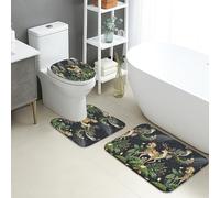 Forest Animals Quick Dry Bath Mat, Elegant Deer and Bird Pattern Absorbent Non Slip Shower Mat, Autumn Nature Washable Bath Rugs for Bathroom Toilet Restroom Decorative 3 Piece Sets