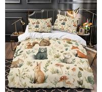 Forest Animals Quilt Cover 3D Design Printed Luxurious 3 Pcs Bedding Set Zipper Watercolor Woodland Duvet Cover Super Soft All Season for Kids Adults Women Teens Youth Girls Single（140x200cm）