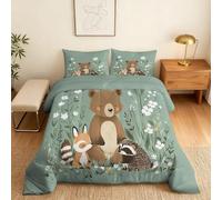 Forest Animals Super King Duvet 10.5 Tog Light green Microfibre Coverless Duvet Suitable for All Seasons Comfortable Reversible Washable Super King Quilt with 2 Pillowcase YUc198
