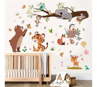 Forest Animals Wall Decals for Kids: Peel and Stick Monkey Tiger Bear Wall Stickers - Baby Nursery Boys Room Girls Bedroom - Children Supplies Ages 1-12 Years Wall Decor Art