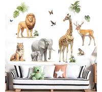 Forest Animals Wall Stickers for Kids: Peel and Stick Monkey Elephant Giraffe Tiger Lion Wall Decals - Wall Decor Art Kids Supplies Ages 1-12 Years