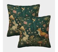 Forest Animals-Whimsical Woodland Scene Pillow Covers 2 Pack Cozy Pillowcases Art Cushion Covers with Invisible Zipper Decor for Sofa Living Room Bed Home 45x45cm