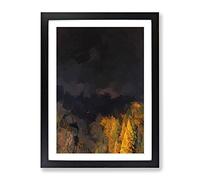 Forest At Night Abstract Art Modern Framed Print | A4 Black Framed Wall Art | Ready to Hang | Abstract Landscape Picture | Living Room Bedroom Lounge Office
