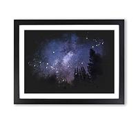 Forest At Night Paint Splash Modern Art Framed Wall Art Print A3 Black